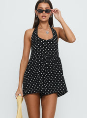 Averitt Halter Playsuit Black Polka Dot