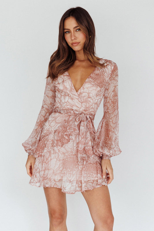 Kerry Layered Balloon Sleeve Dress Nude