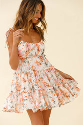 Rumi String Tie Babydoll Dress Floral Print Pink