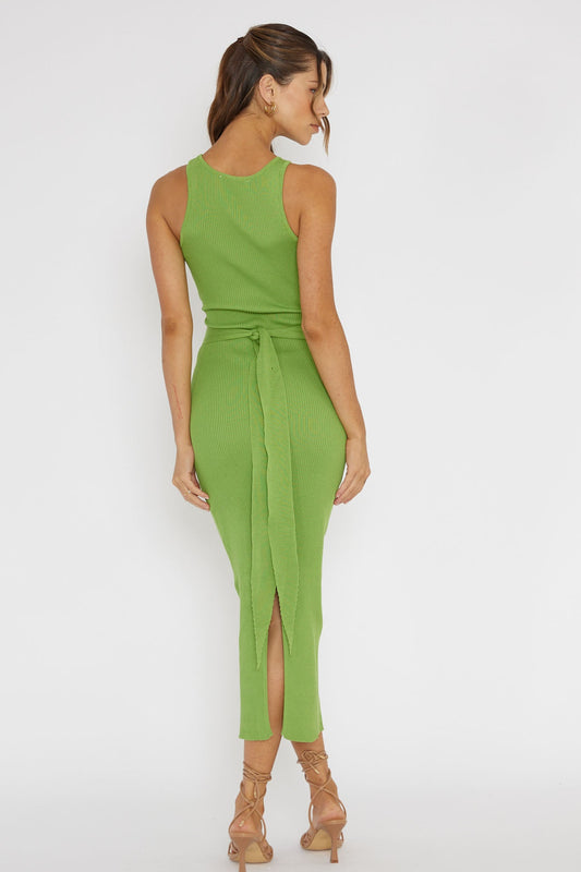 Charmed Me Ribbed Knit Midi Dress Green