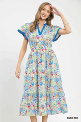 Aria Abstract Contrast Trim Midi Dress