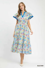 Aria Abstract Contrast Trim Midi Dress