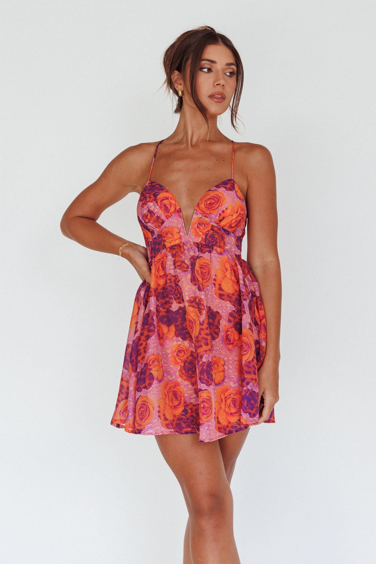 Le Jardins A-Line Mini Dress Roses Red