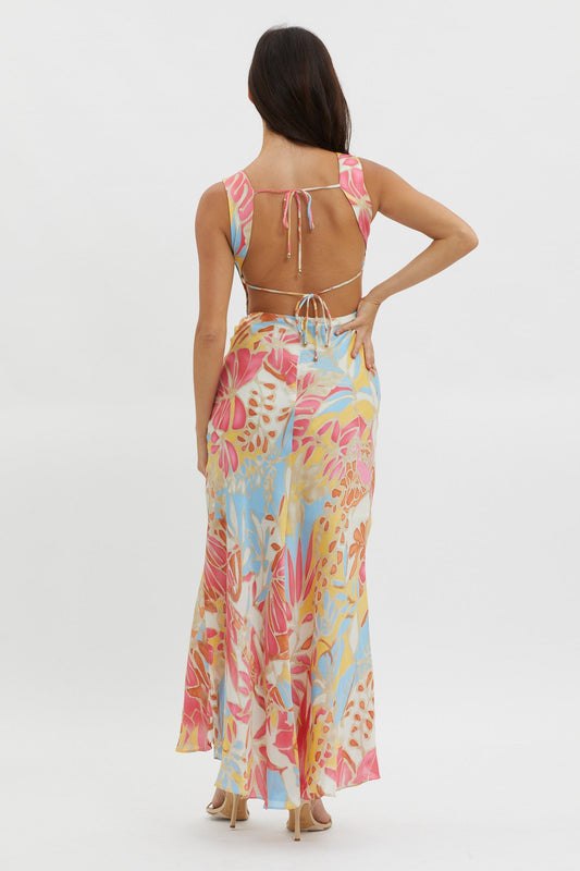Casuarina Gathered Bust Midi Dress Blue