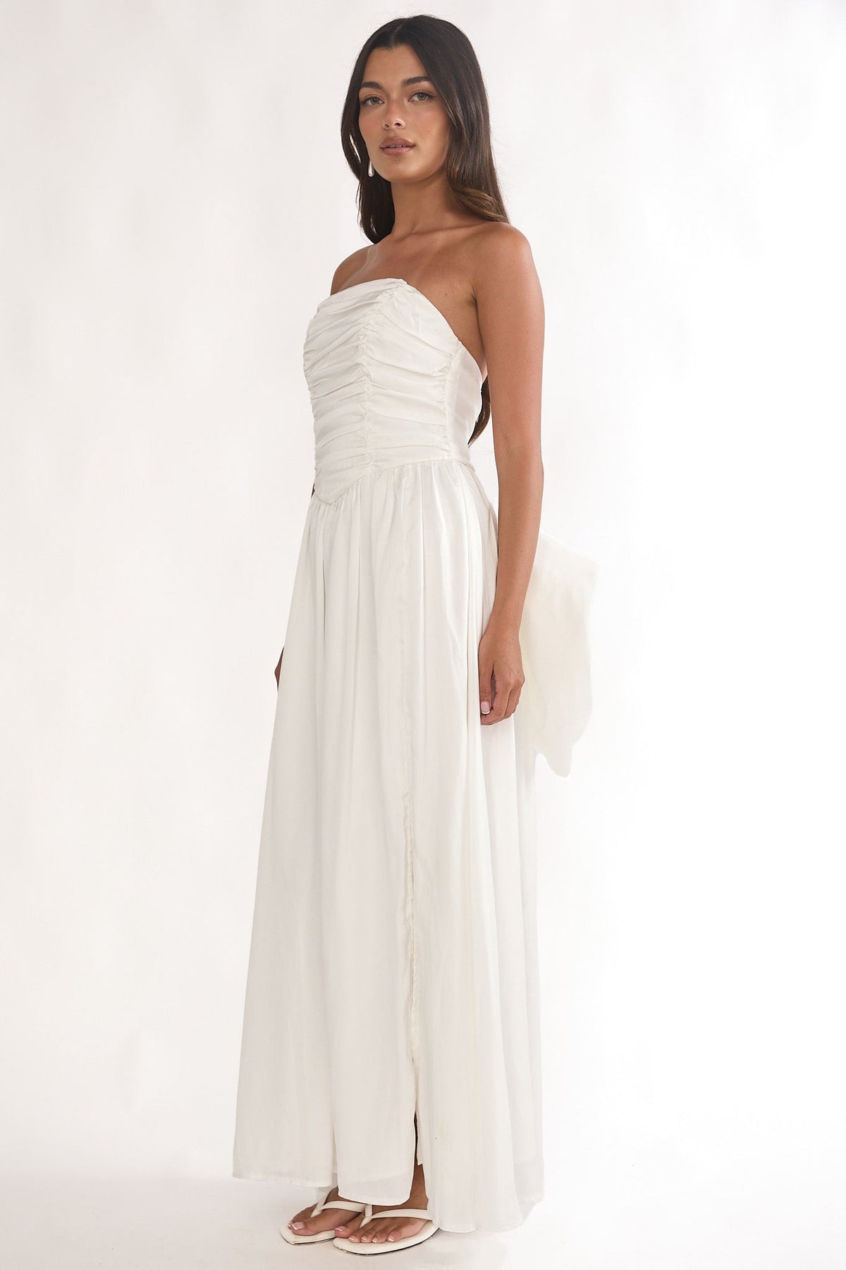 Adalynne Strapless Bow Back Maxi Dress White