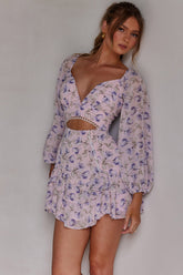 Dearly Beloved Balloon Sleeve Layered Frill Hem Dress Flower Print Blush