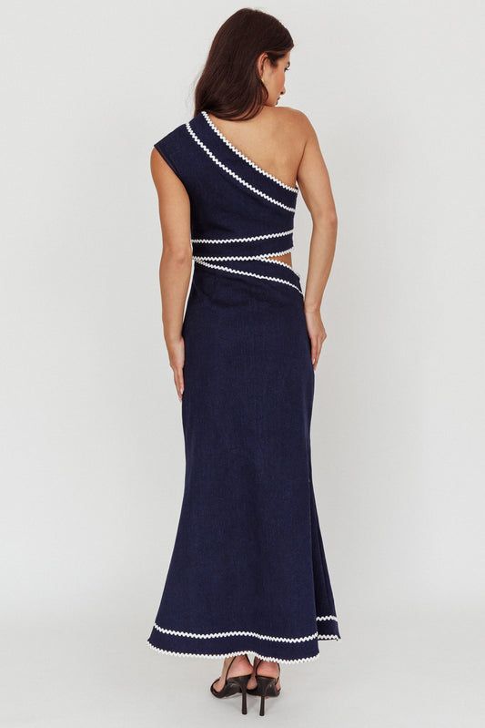 Mahli One-Shoulder Cut-Out Maxi Dress Dark Denim