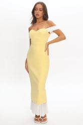 Freesia Off Shoulder Bodycon Midi Dress Lemon