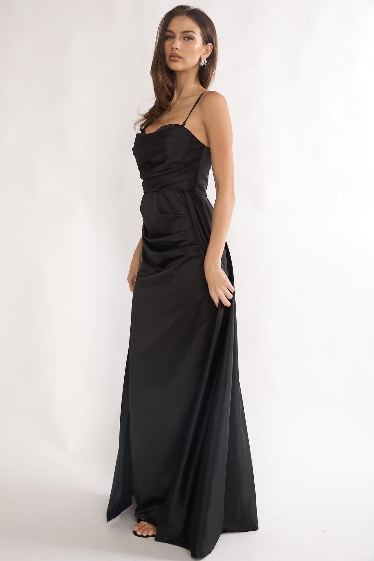 Asterelle Pleated Gathering Maxi Dress Black