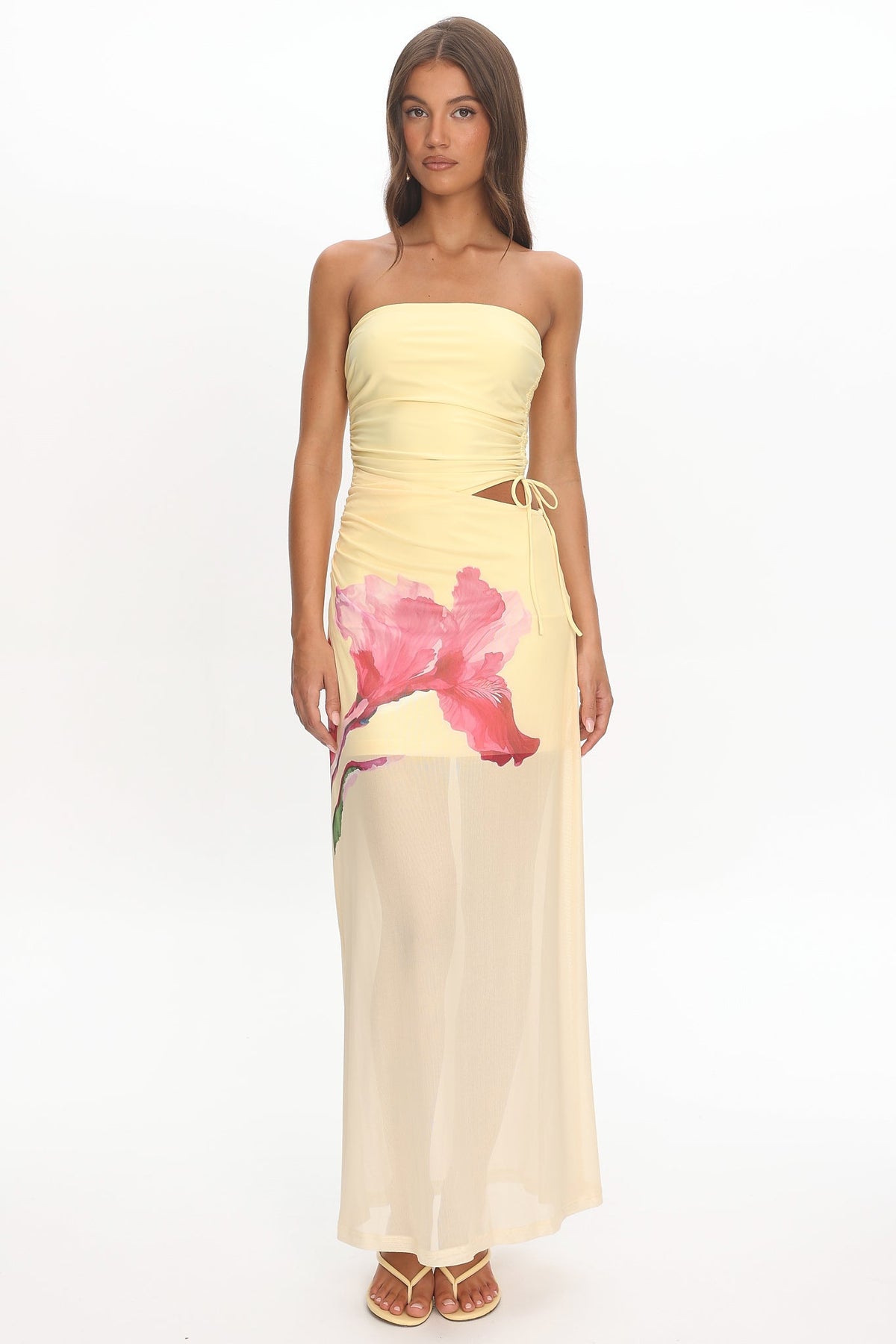 Orvieto Sheer Hem Strapless Maxi Dress Lemon
