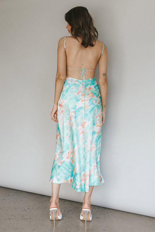 Dolce Life Low Back Midi Dress Floral Green