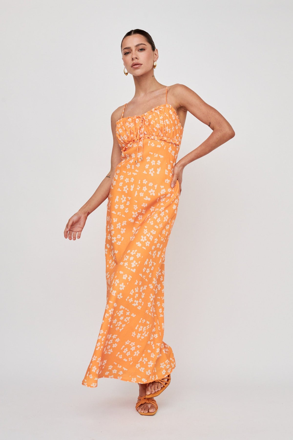 Anja Frill Trim Maxi Dress Print Orange White