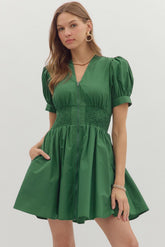 Corrine Smocked Zip Mini Dress