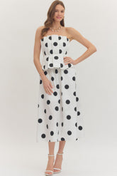 Roslyn Polka Dot Peplum Midi Dress