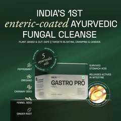 Gastro Pro packaging with Ayurvedic ingredients on a green background