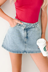 Babe Behavior Mid Rise Denim Mini Skort (Light)