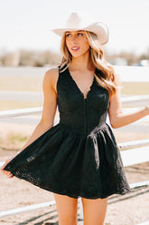 Scene Stealer Sleeveless Lace Mini Dress (Black)