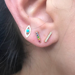 SAMPLE SALE 14K Gold Bar Rainbow Gemstone Earring
