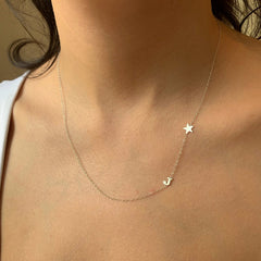 SAMPLE SALE 14K White Gold Star and J Necklace