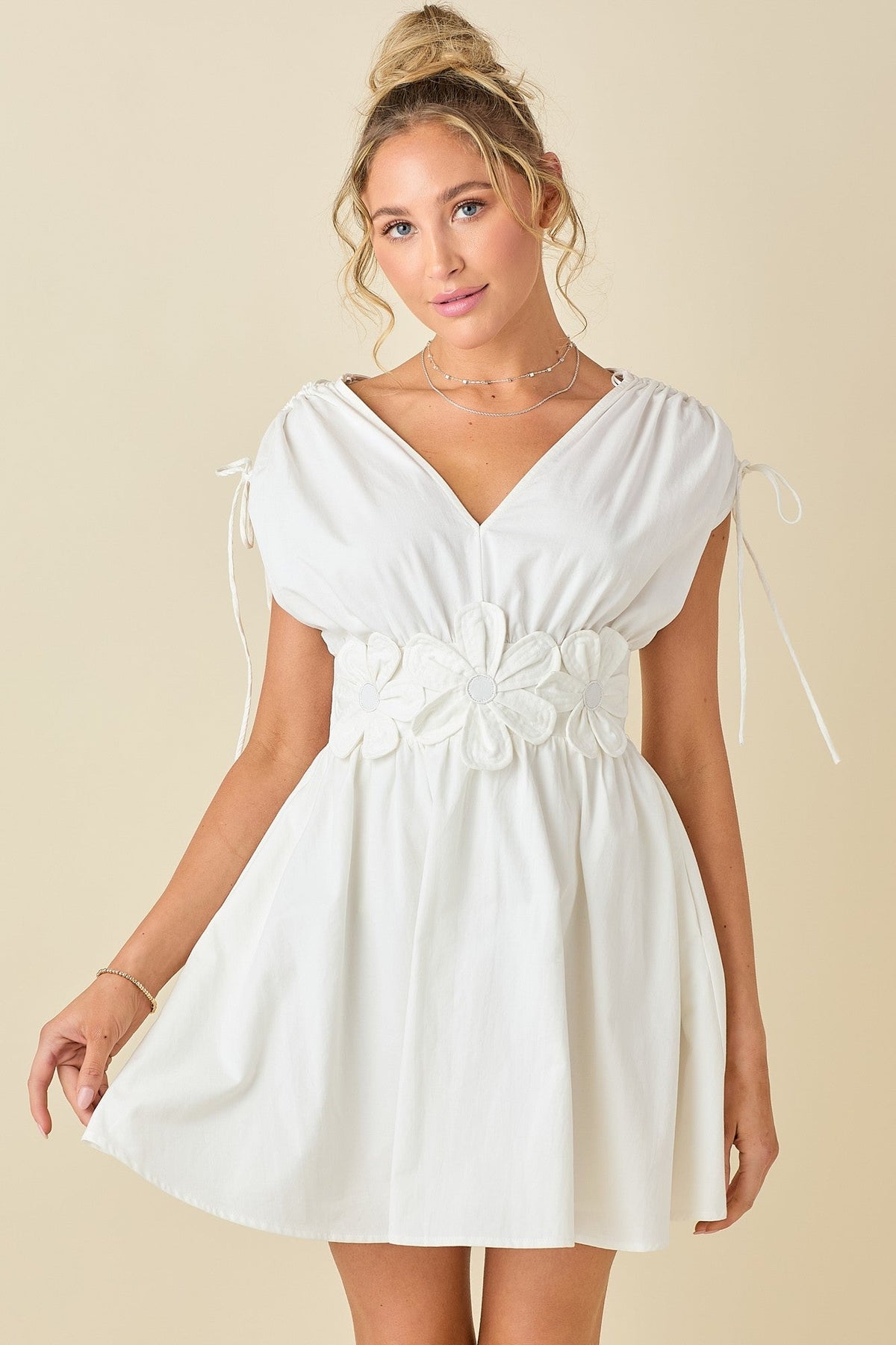 Rosalie Floral Appliqué Tie-Shoulder Dress