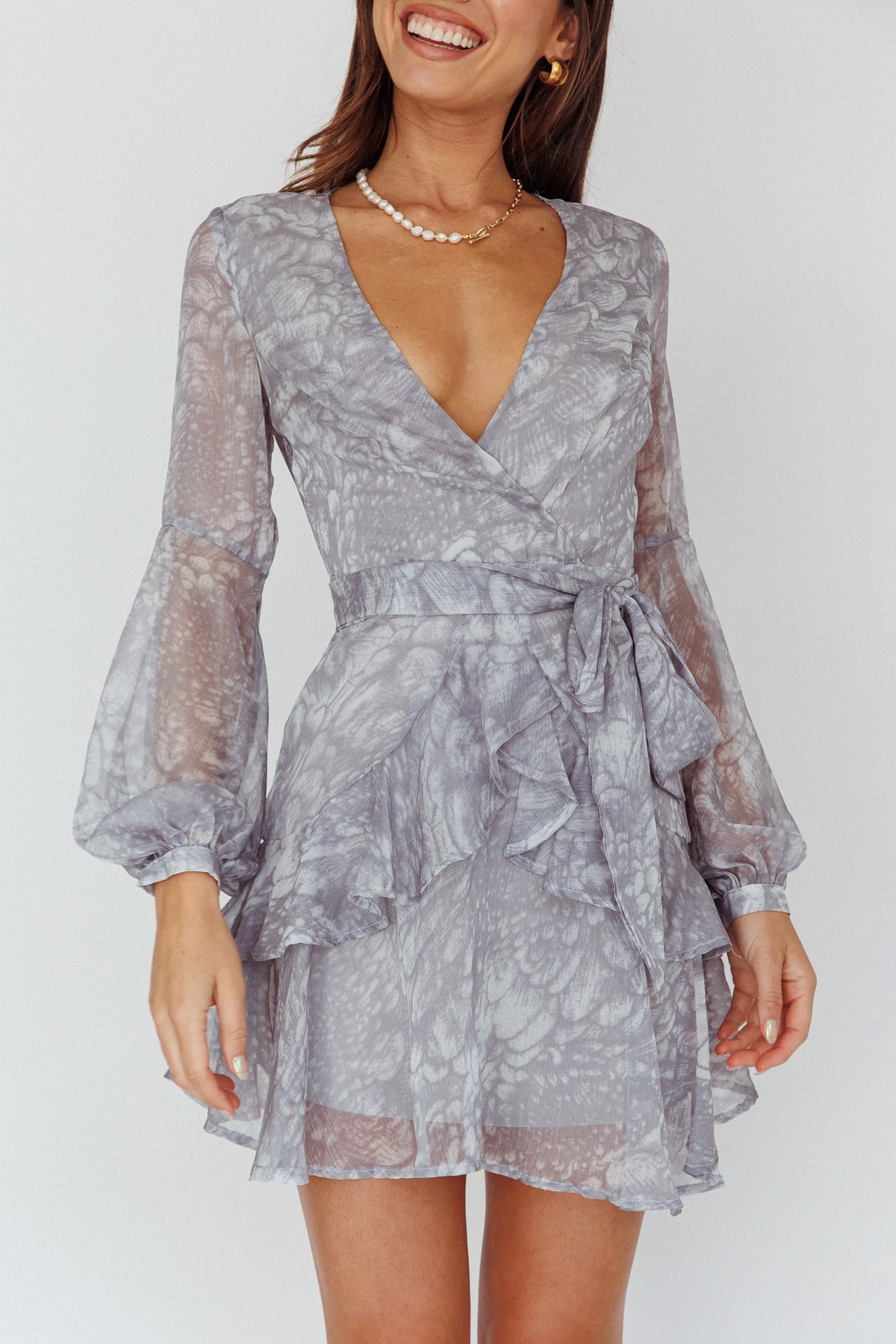 Kerry Layered Balloon Sleeve Dress Grey