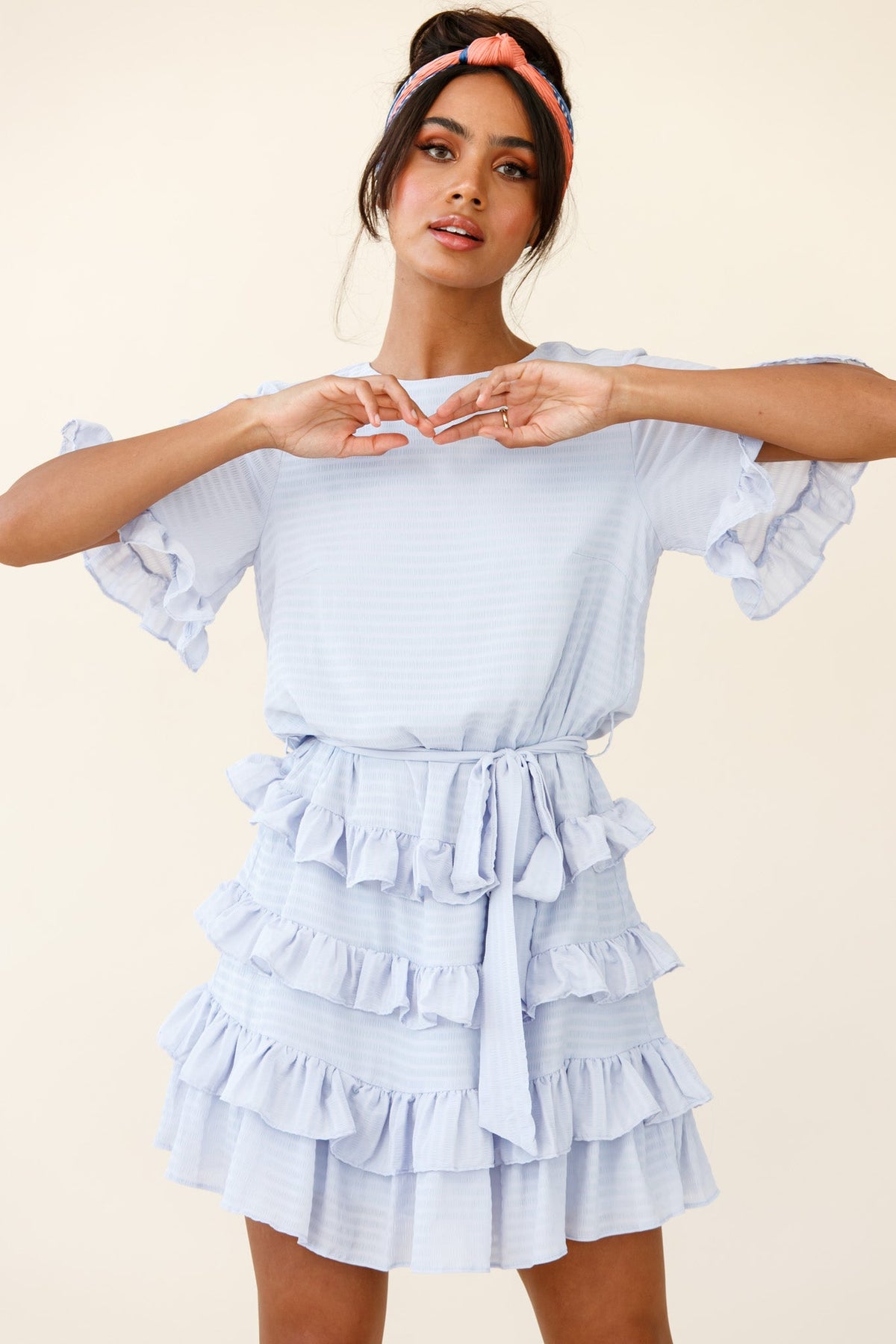 Zipporah Short Sleeve Layered Ruffle Dress Grey