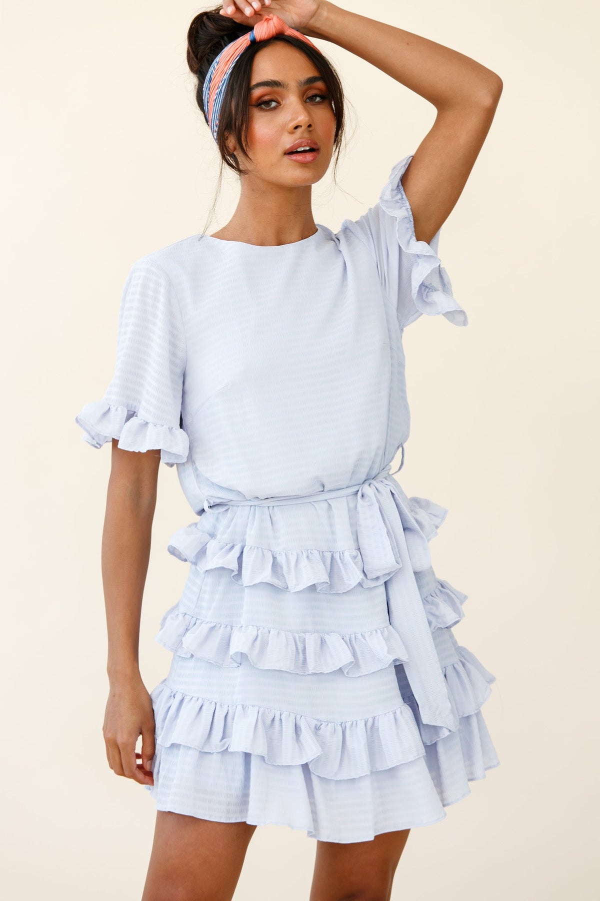 Zipporah Short Sleeve Layered Ruffle Dress Grey