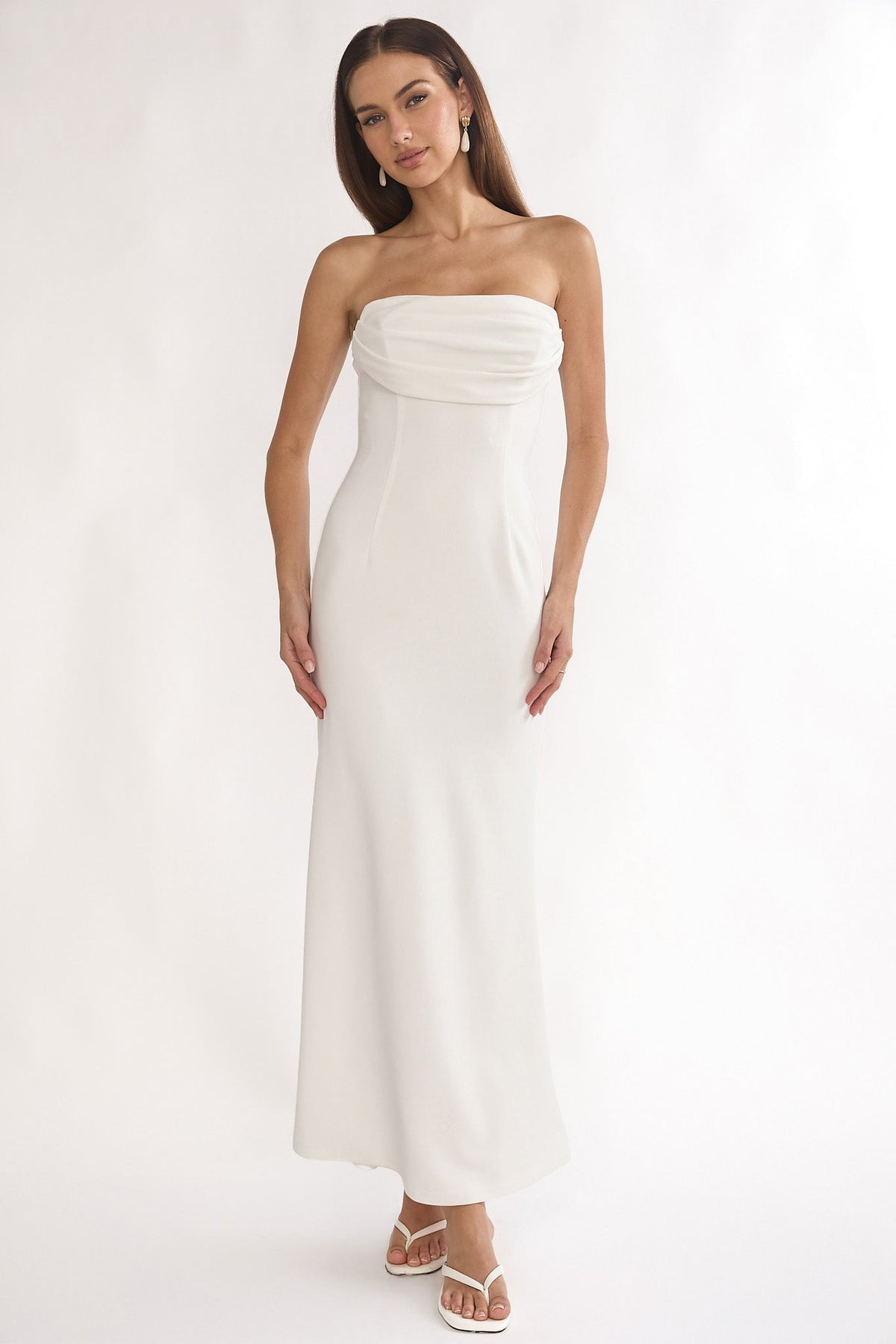 Well Versed Strapless Pleat Bust Maxi Dress White
