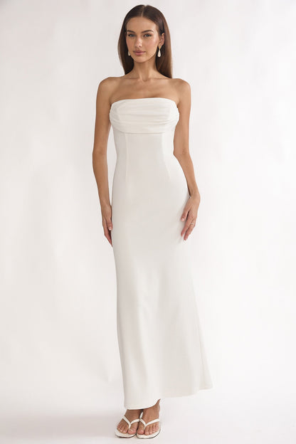 Well Versed Strapless Pleat Bust Maxi Dress White