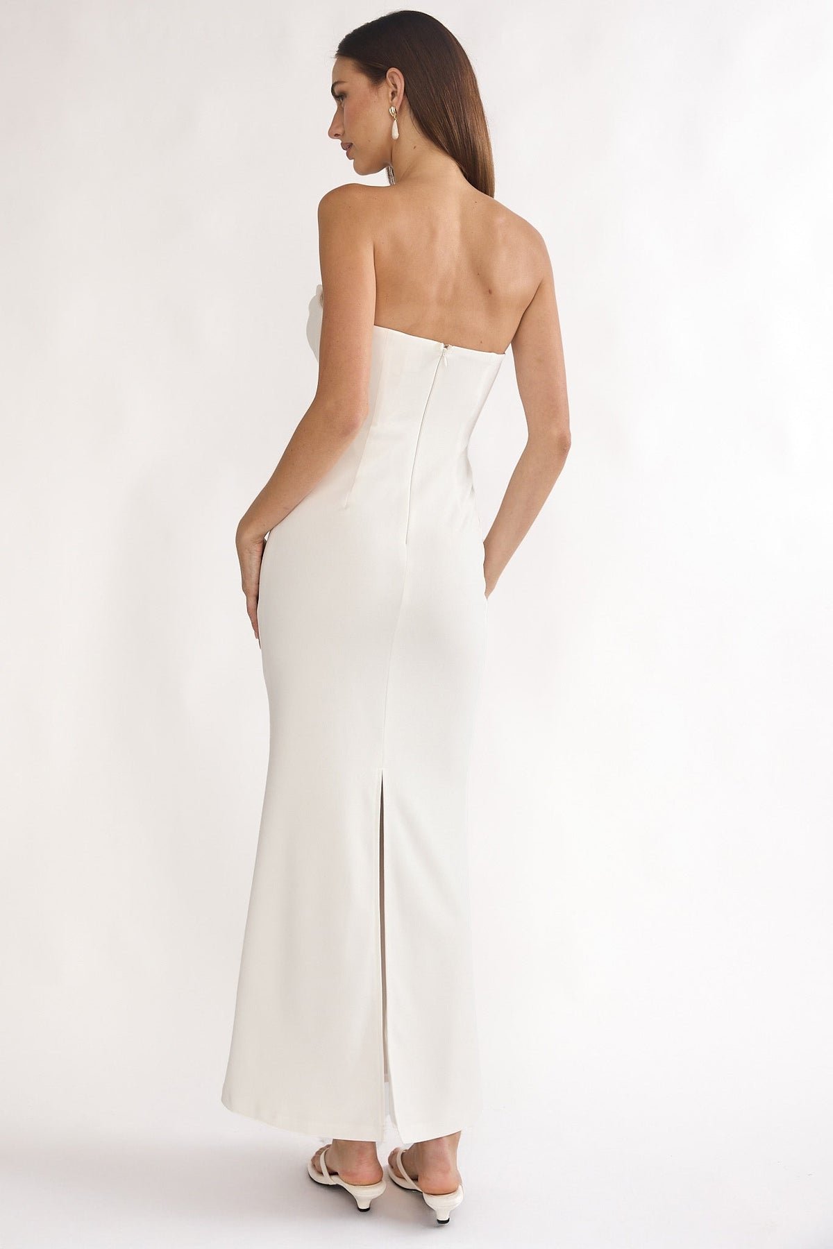 Well Versed Strapless Pleat Bust Maxi Dress White