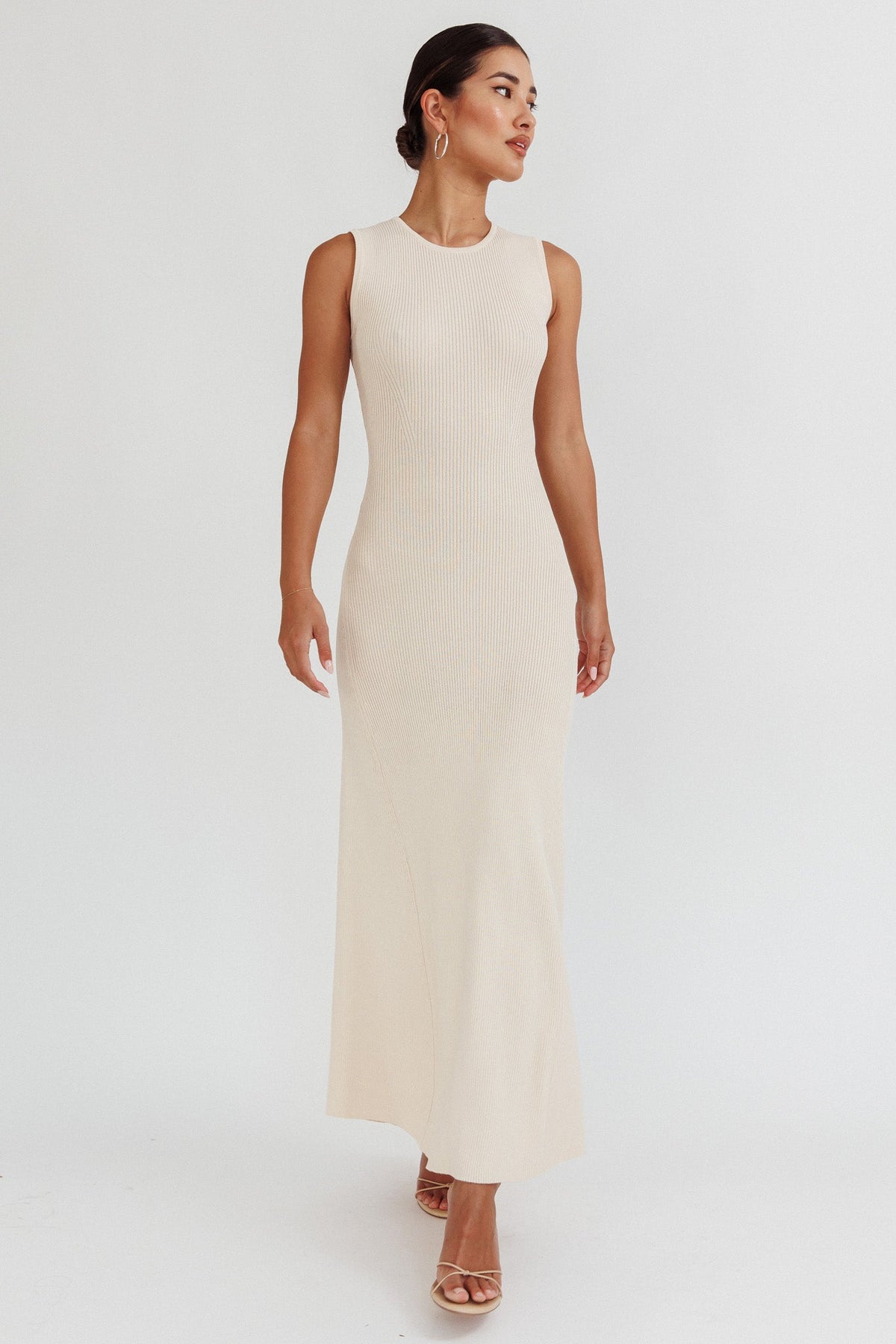 Braylee Sleeveless Ribbed Knit Maxi Dress Cream