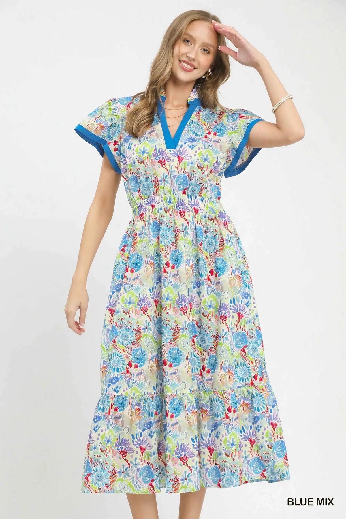 Aria Abstract Contrast Trim Midi Dress