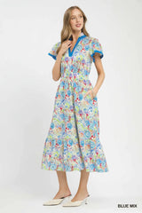 Aria Abstract Contrast Trim Midi Dress