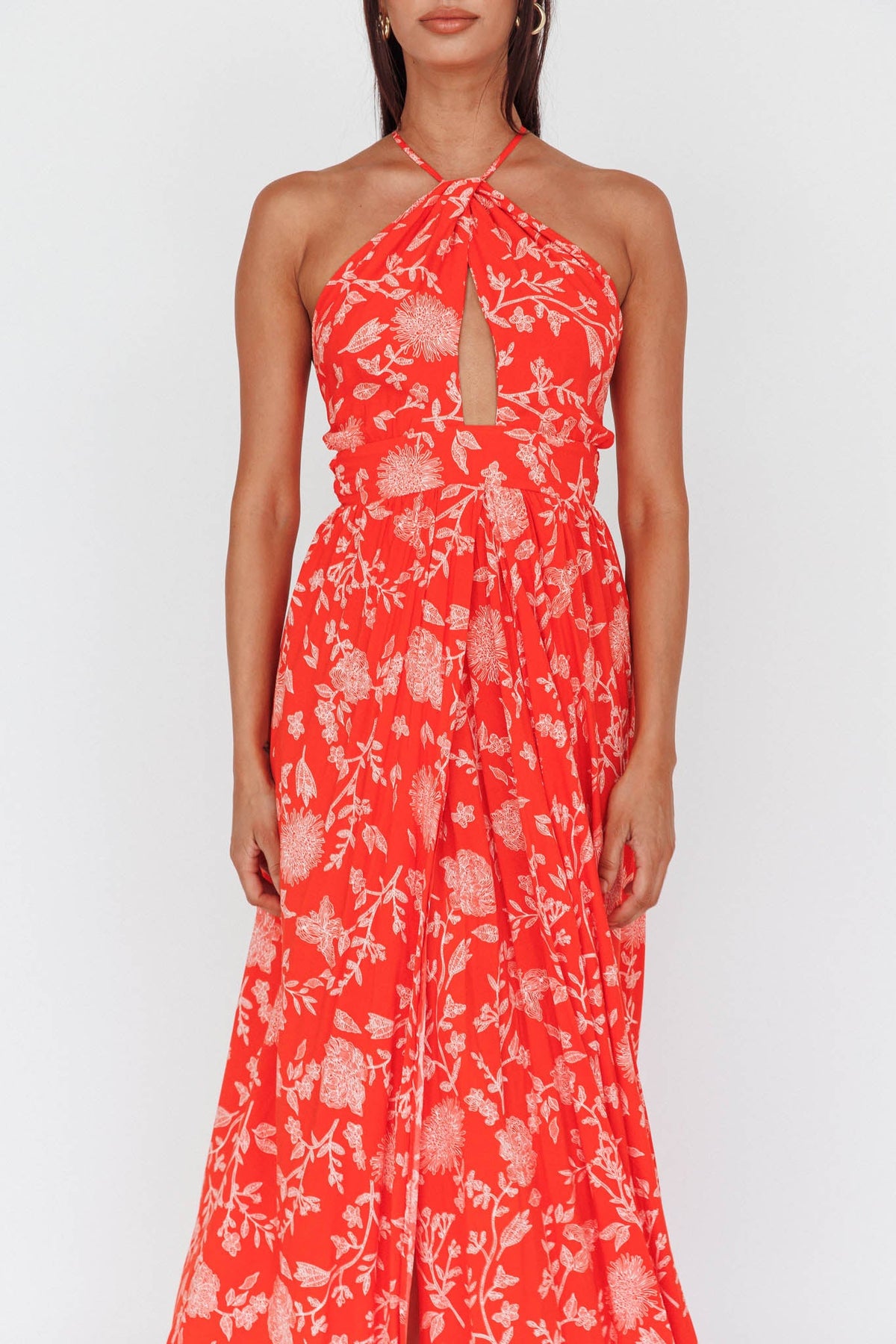 Athena High Split Maxi Dress Floral Print Red