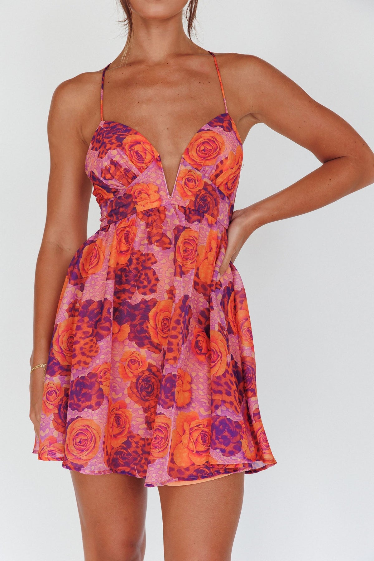 Le Jardins A-Line Mini Dress Roses Red