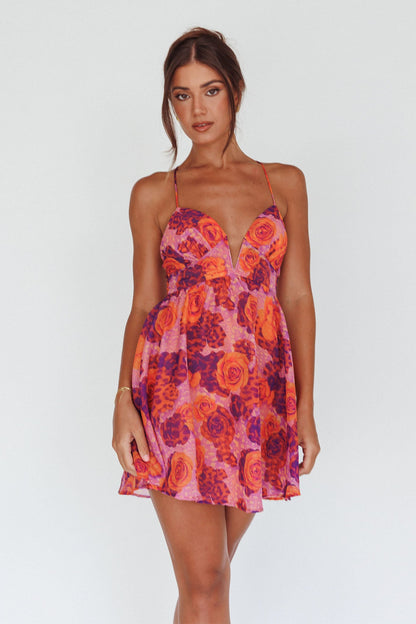 Le Jardins A-Line Mini Dress Roses Red