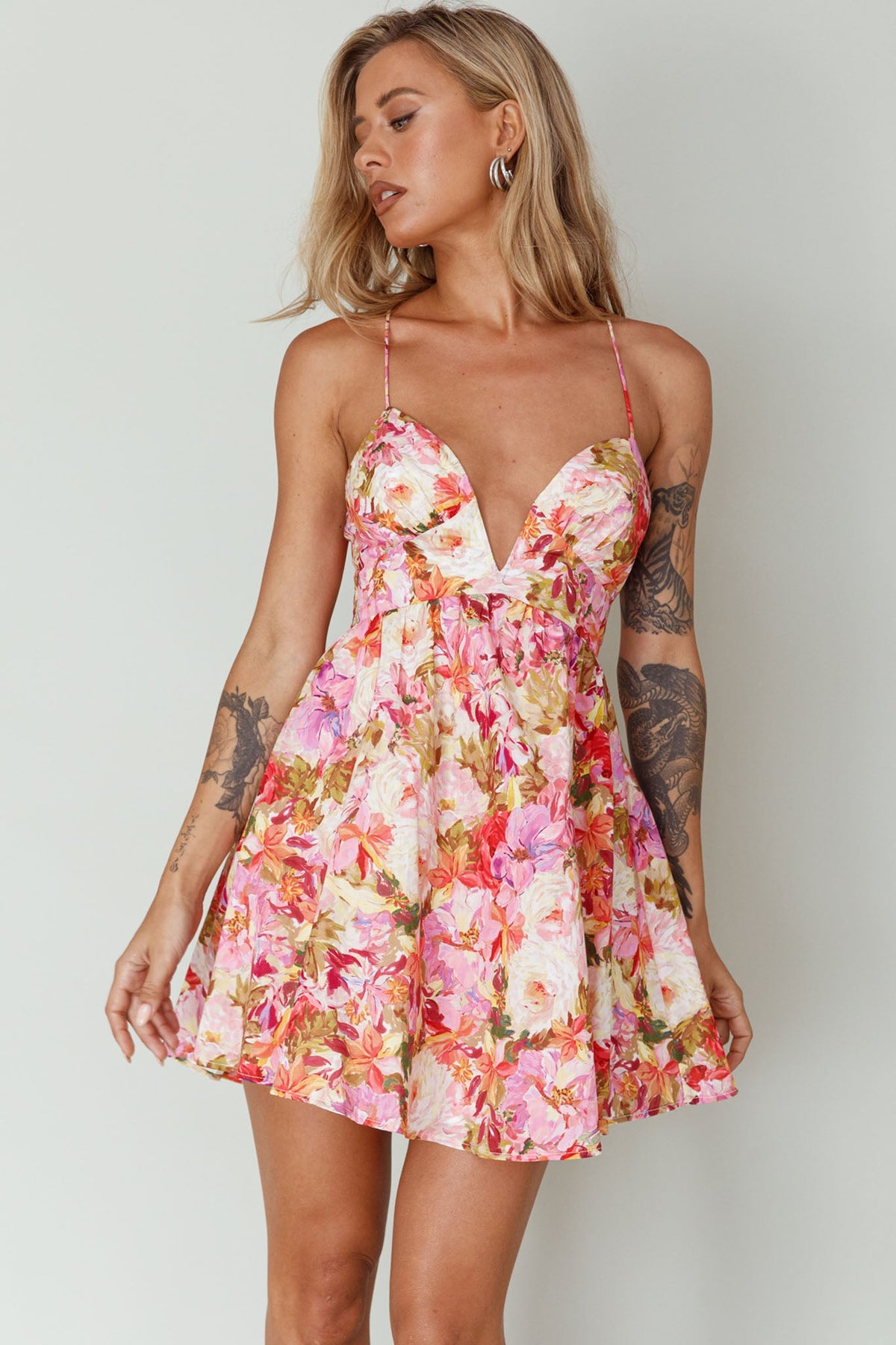 Le Jardins A-Line Mini Dress Floral Orange