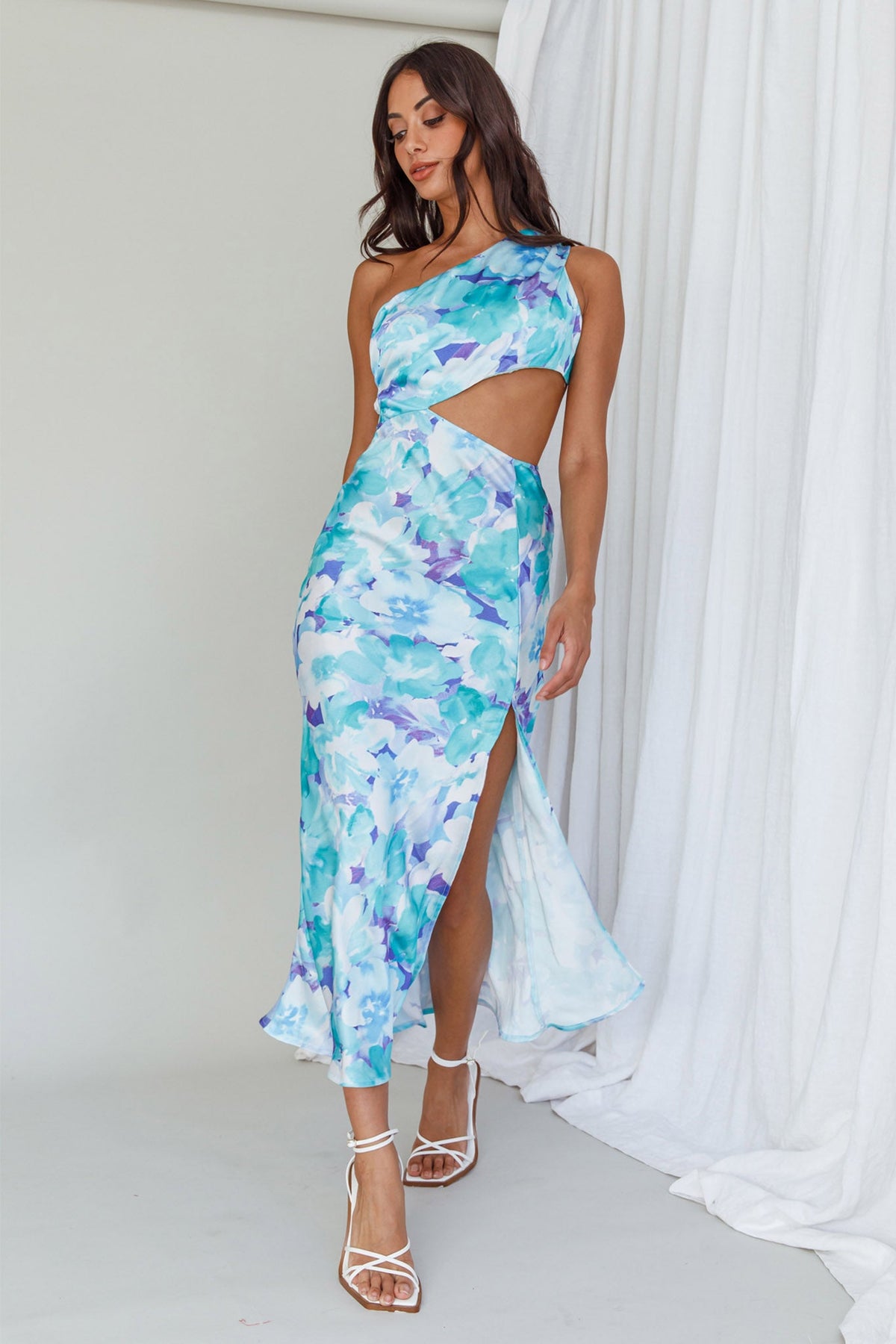 Cameron Cut-Out Midi Dress Floral Green/Blue