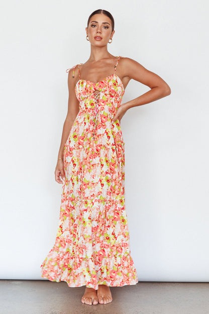 Kinlee Lace-Up Bodice Maxi Dress Floral Pink