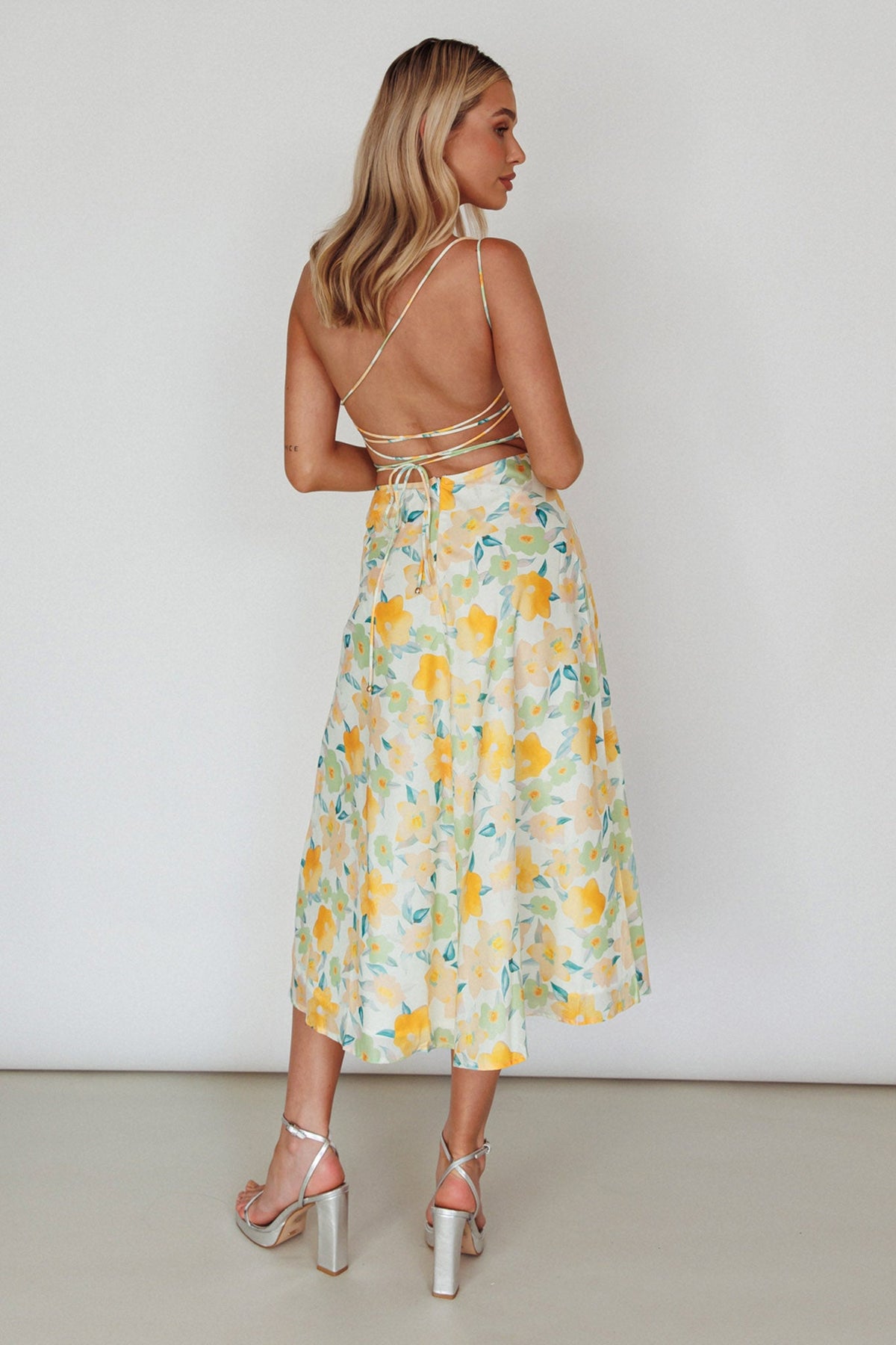 Halia One-Shoulder A-Line Midi Dress Floral Yellow
