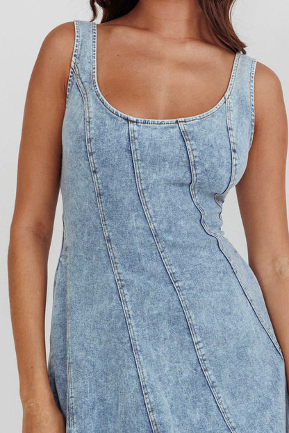 Ellora Side Pocket Midi Dress Denim Blue