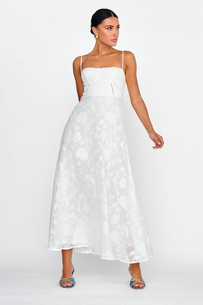 Well Wishing Textured Laced Back Midi Dress White