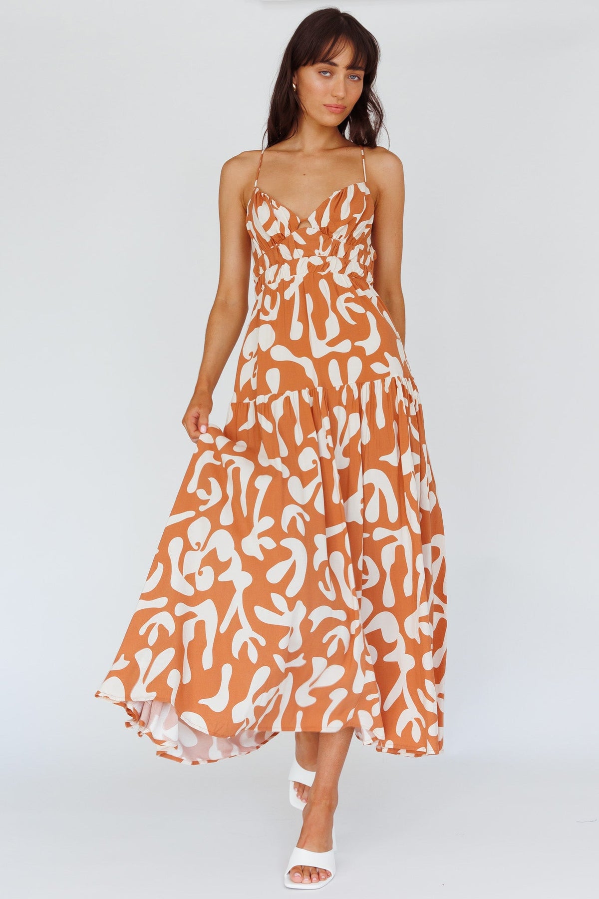 Tiffi Cami Strap Midi Dress Floral Brown