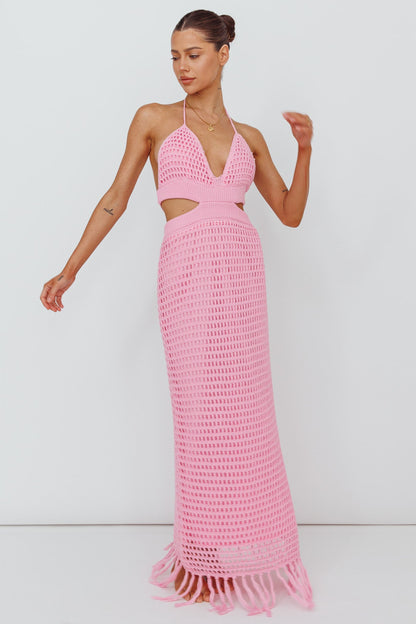 Lelei Crochet Open Back Maxi Dress Pink