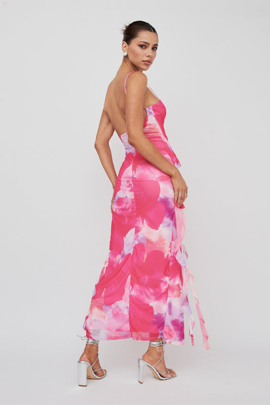 Crush On You Split Ruffle Midi Dress Pink