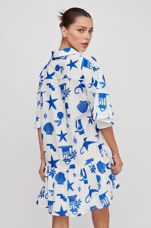 Day Trip Waist Tie Collared Dress Blue
