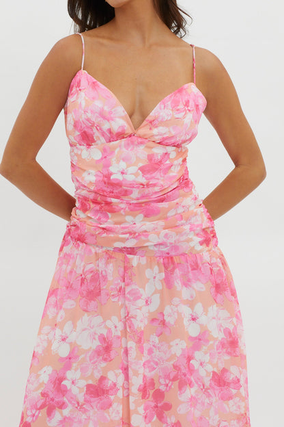So Blessed Ruched Waist Maxi Dress Pink