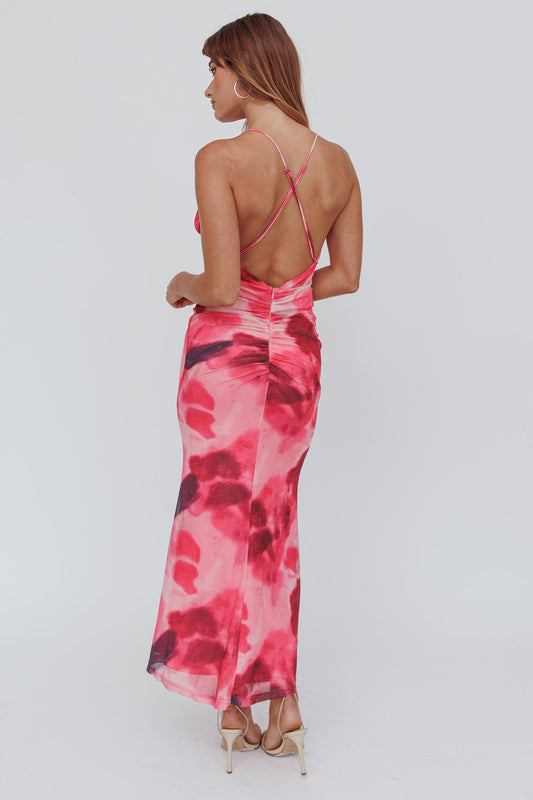 Blossom Belle Low Back Maxi Dress Print Red