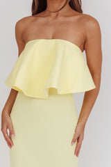 Nerina Strapless Ruffle Neckline Maxi Dress Panna Cotta