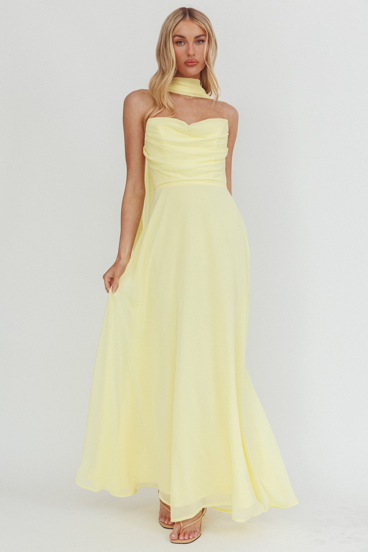 Kaycee Strapless Scarf Maxi Dress Yellow